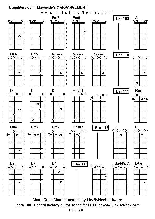 Chord Grids Chart of chord melody fingerstyle guitar song-Daughters-John Mayer-BASIC ARRANGEMENT,generated by LickByNeck software.